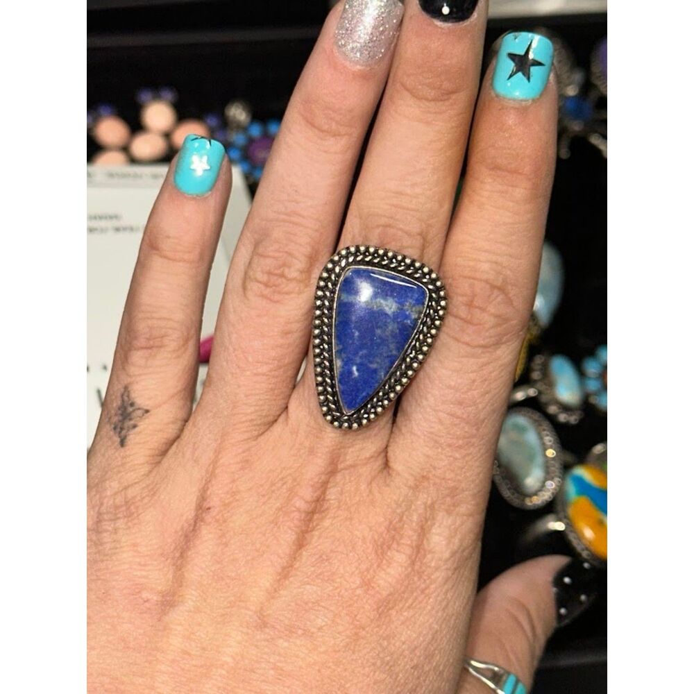 Lapis Sterling Silver Overlay Ring Size 10